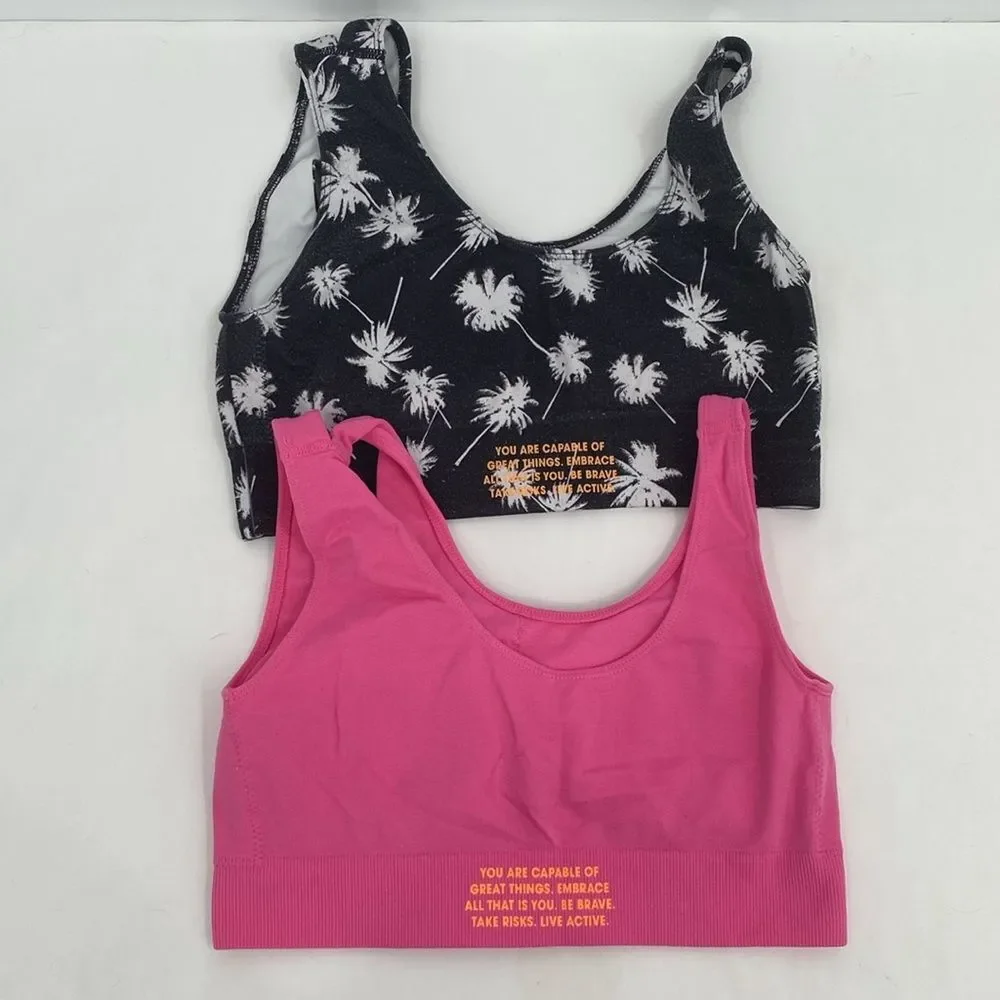 Justice oh so soft 34 Sports Bra Training Black Palm Print Pink